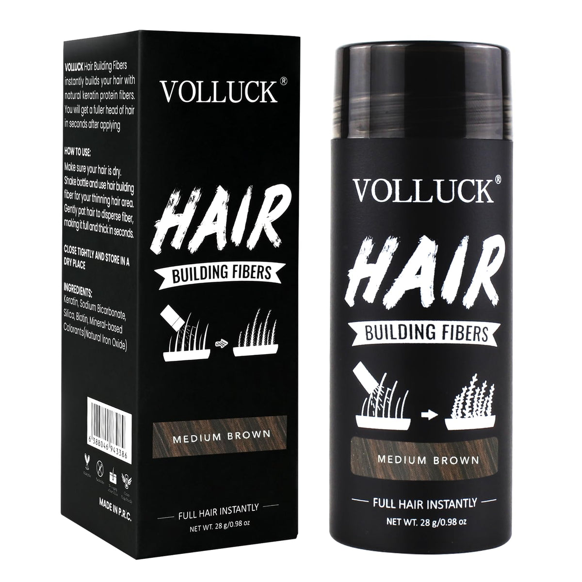 VOLLUCK front jar medium brown showing packaging and instant coverage benefit