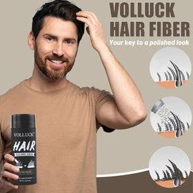 VOLLUCK being patted into hair to distribute fibers for even natural volume