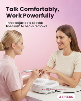 voltrish in use at manicure table capturing nail dust during filing