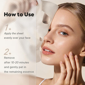 Voolga mask worn on model calming and hydrating sensitive skin visibly