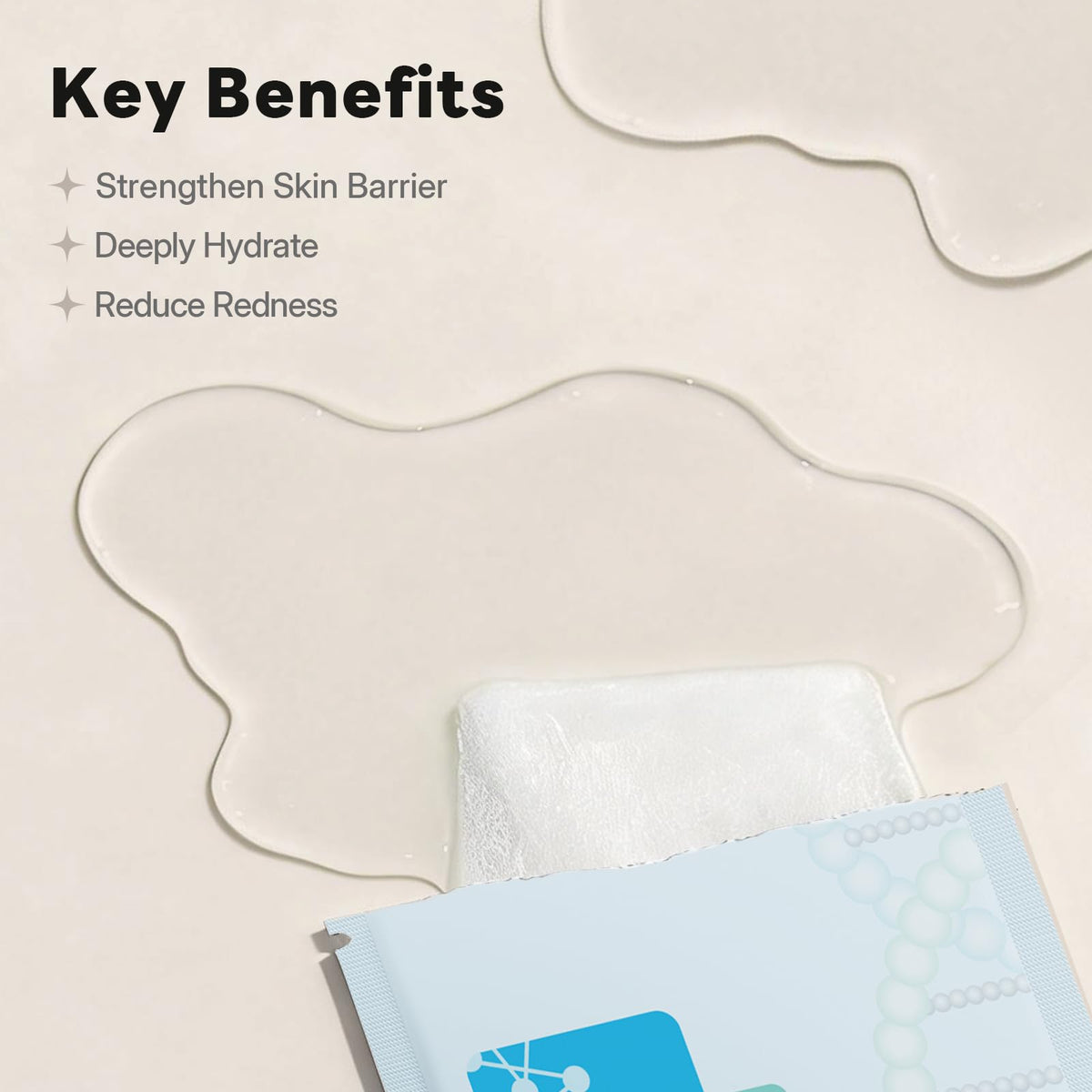 Voolga open pouch displaying soaked mask and ample moisturizing serum inside