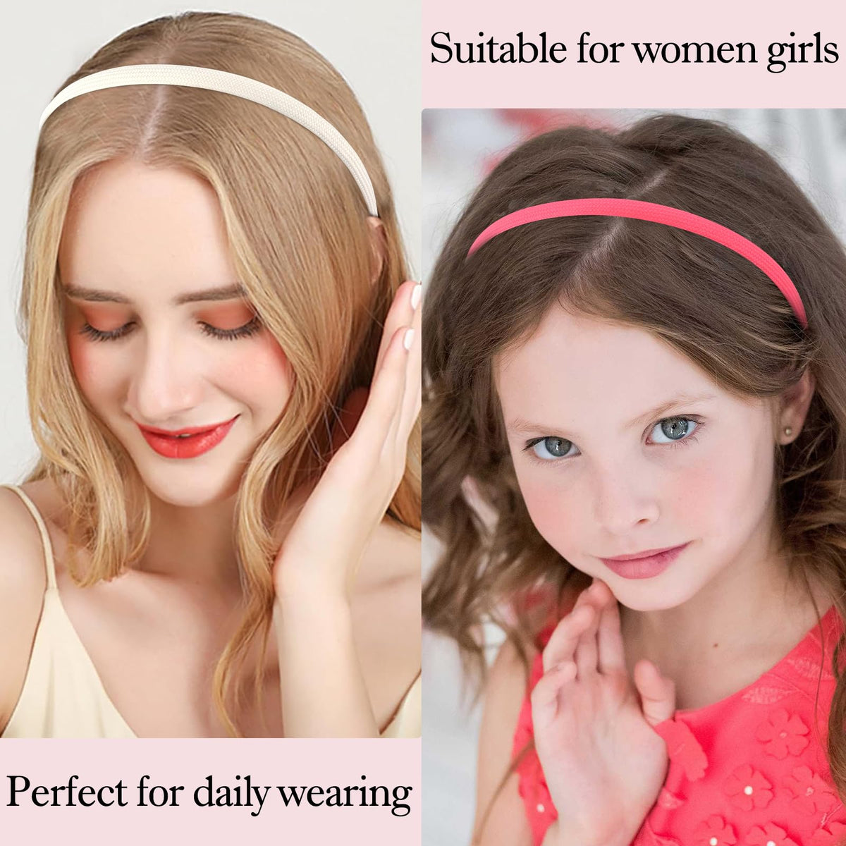 Vovii headband on long-haired model illustrating stylish gentle hold