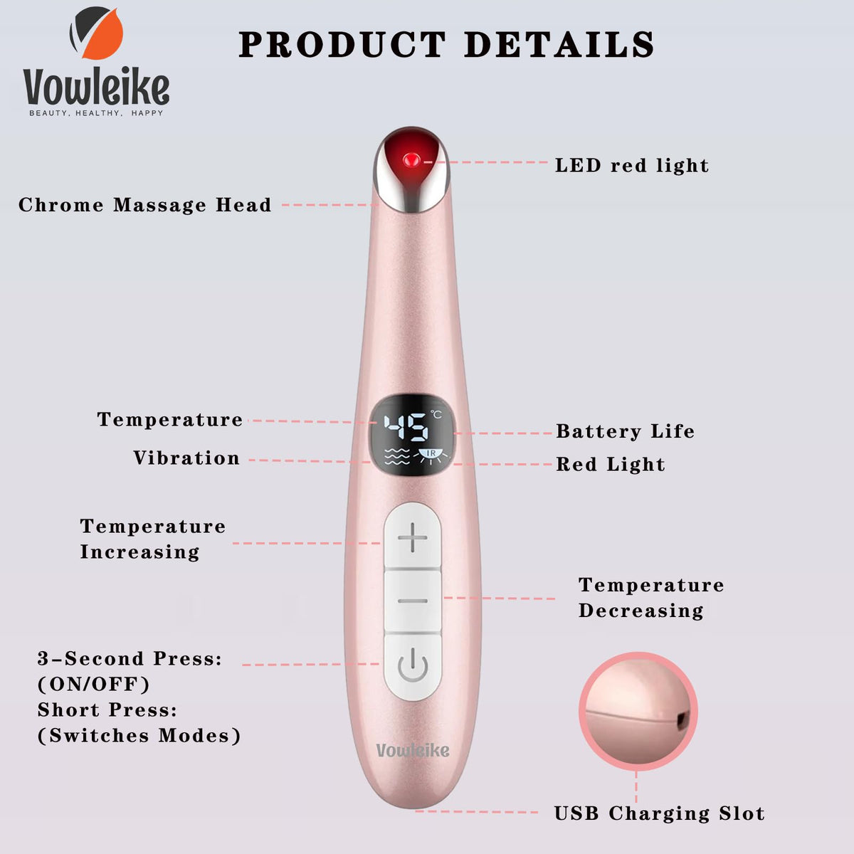 Vowleike wand in hand scale comparison to show compact travel-friendly size