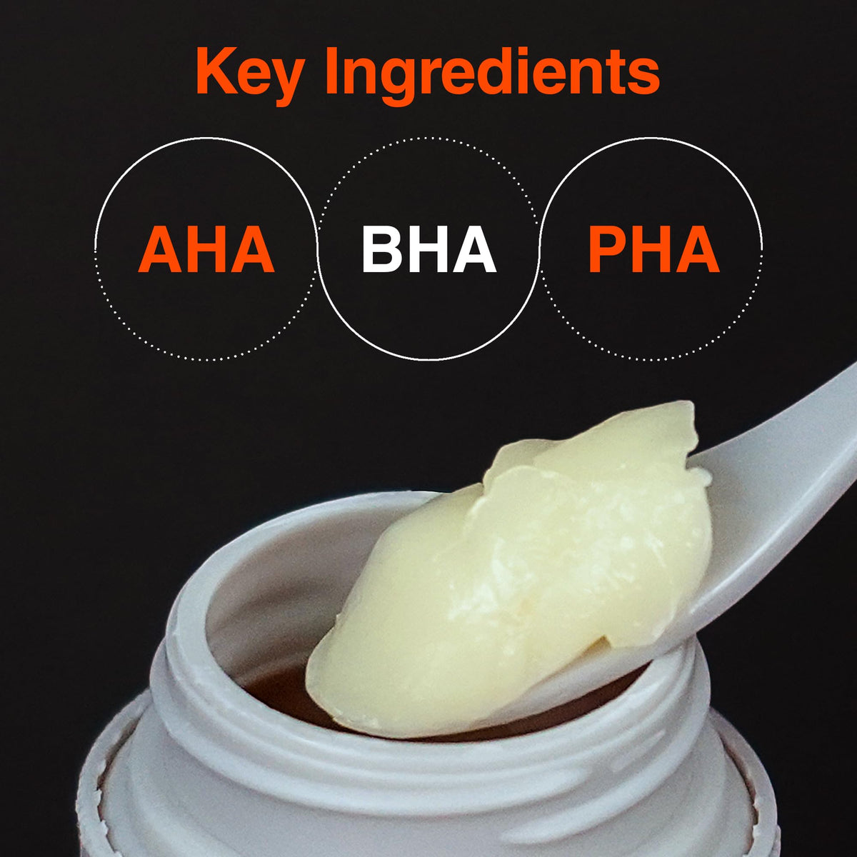 VQM AXENDA ingredient label highlighting AHA BHA PHA blend