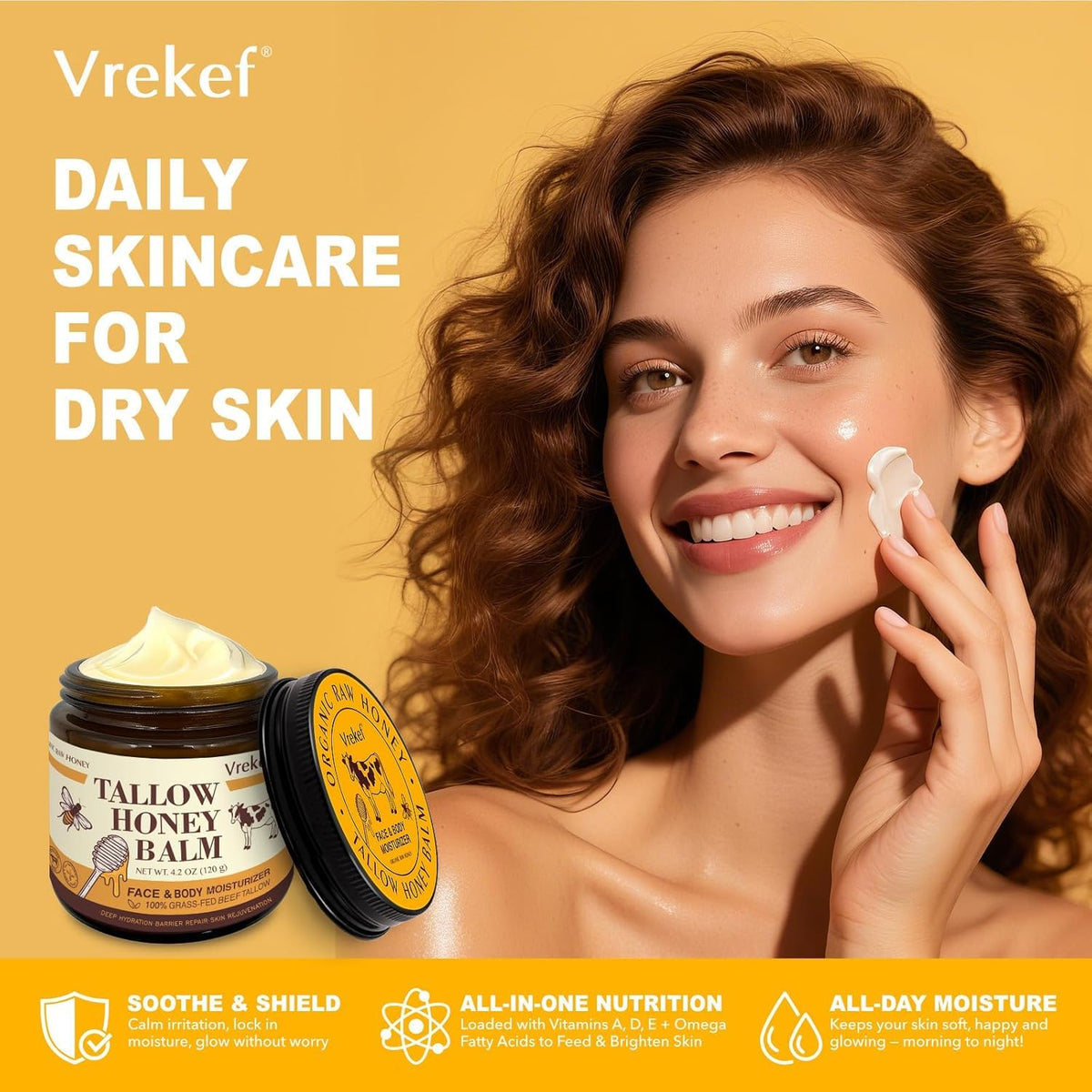 VREKEF on bathroom shelf in lifestyle setting promoting daily routine
