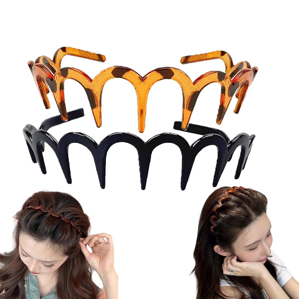 Vrose Flosi front view of the two-pack headbands showing neutral colors and retro design benefits