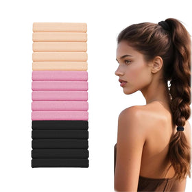 vrose flosi front pack showing 15 blush hair ties and benefits of extras