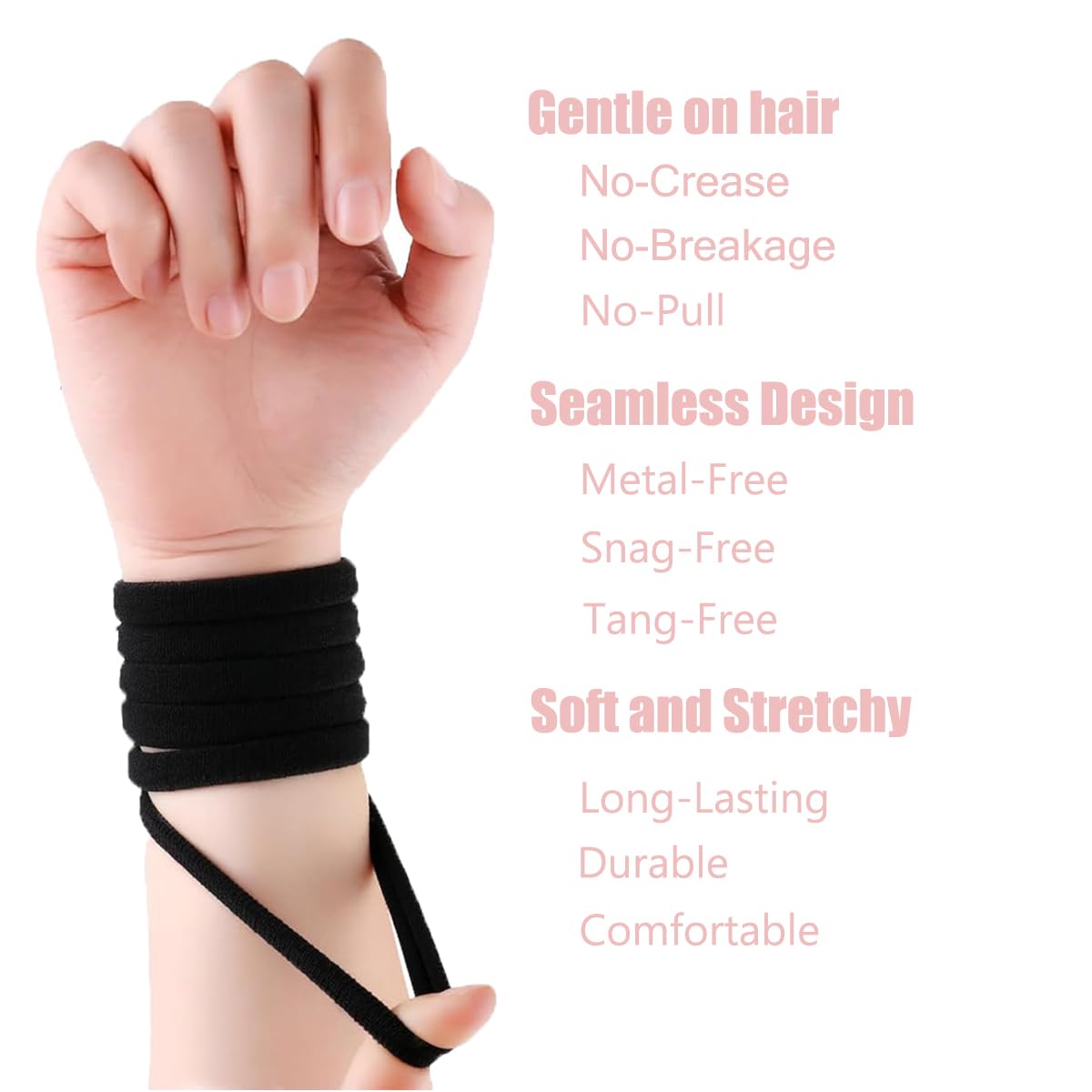 vrose flosi worn in a high ponytail demonstrating strong all-day hold