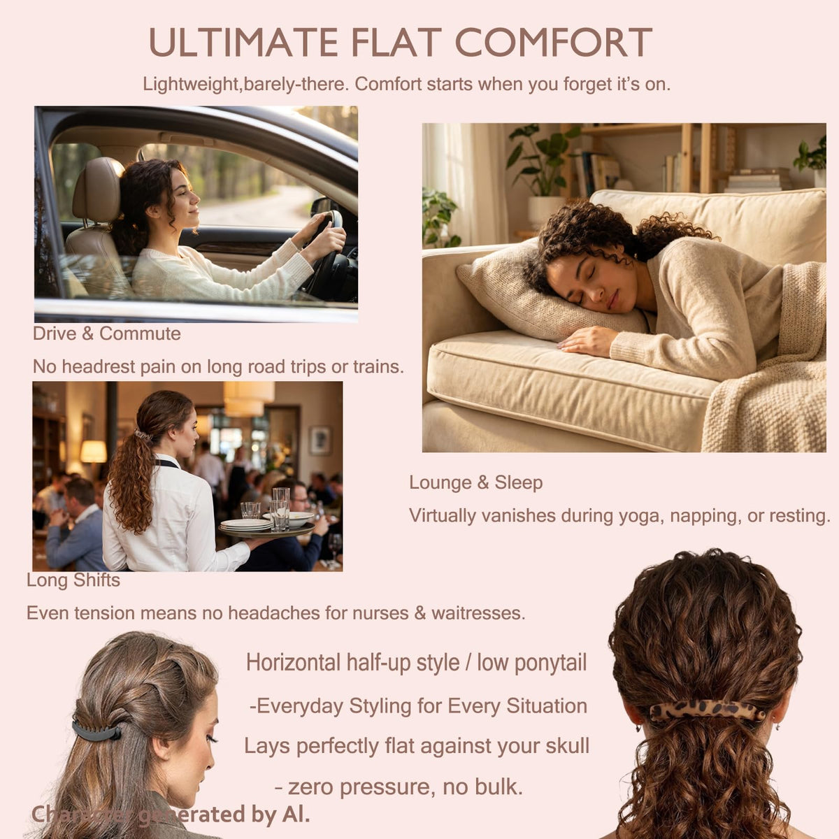 Vrose Flosi beside ruler showing 5‑inch length for 3–4.5" ponytail fit