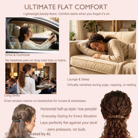 Vrose Flosi beside ruler showing 5‑inch length for 3–4.5" ponytail fit