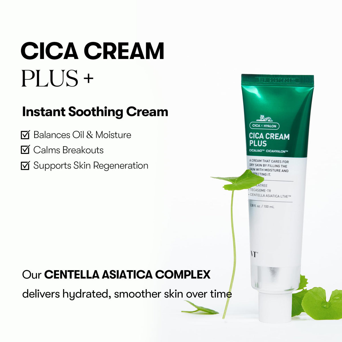 VT COSMETICS cream texture close-up highlighting lightweight, fast-absorbing formula