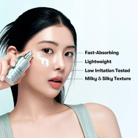 VT COSMETICS serum applied to skin showing instant dewy finish