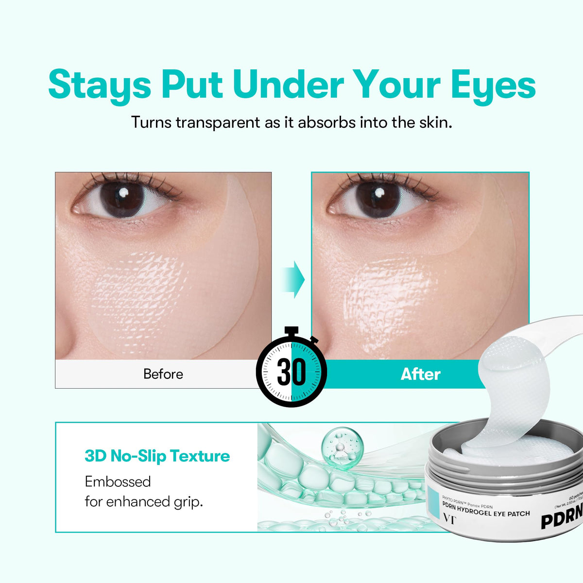 VT COSMETICS patch being applied under eye demonstrating comfortable conforming fit