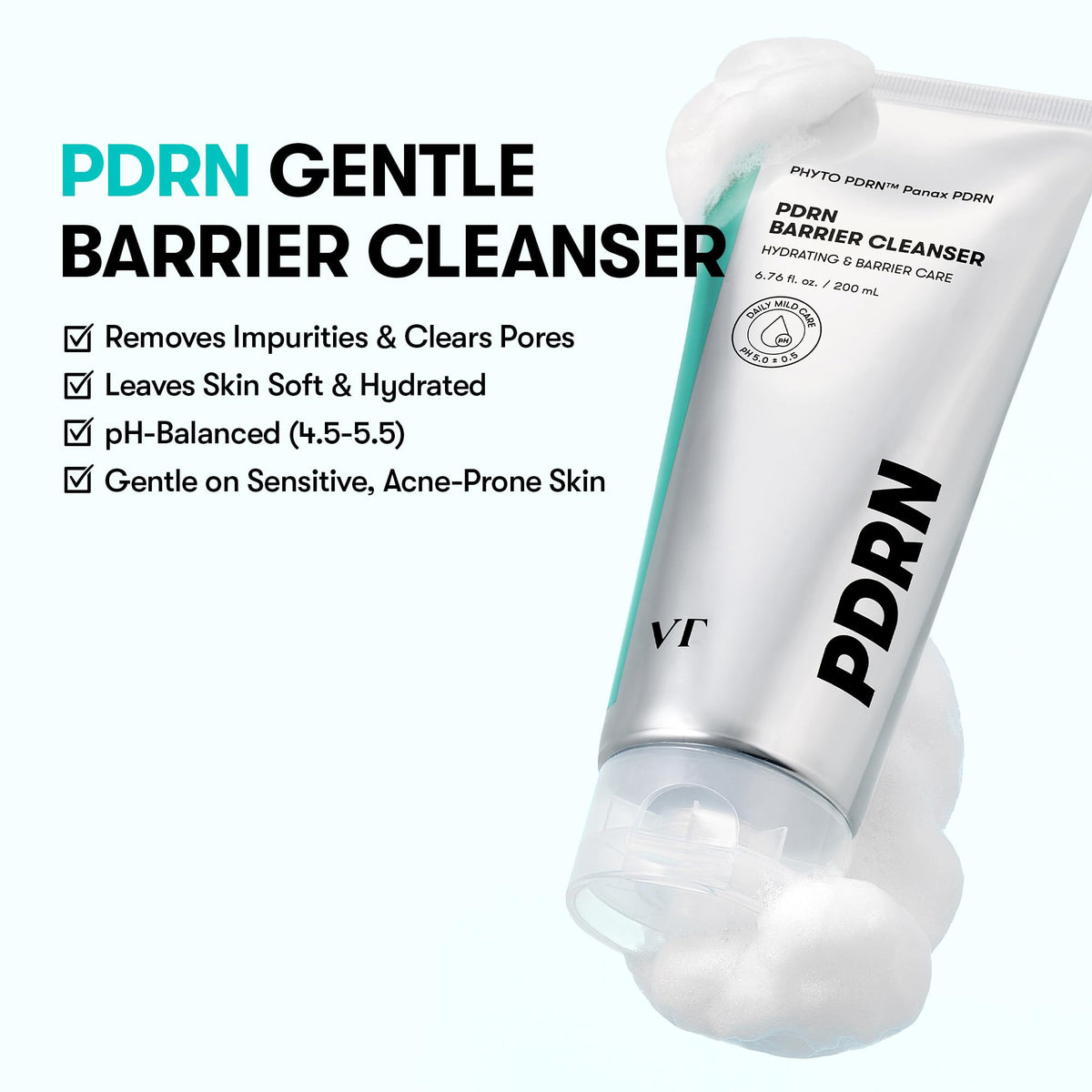 VT COSMETICS creamy micro-foam texture demonstrating gentle cleanse