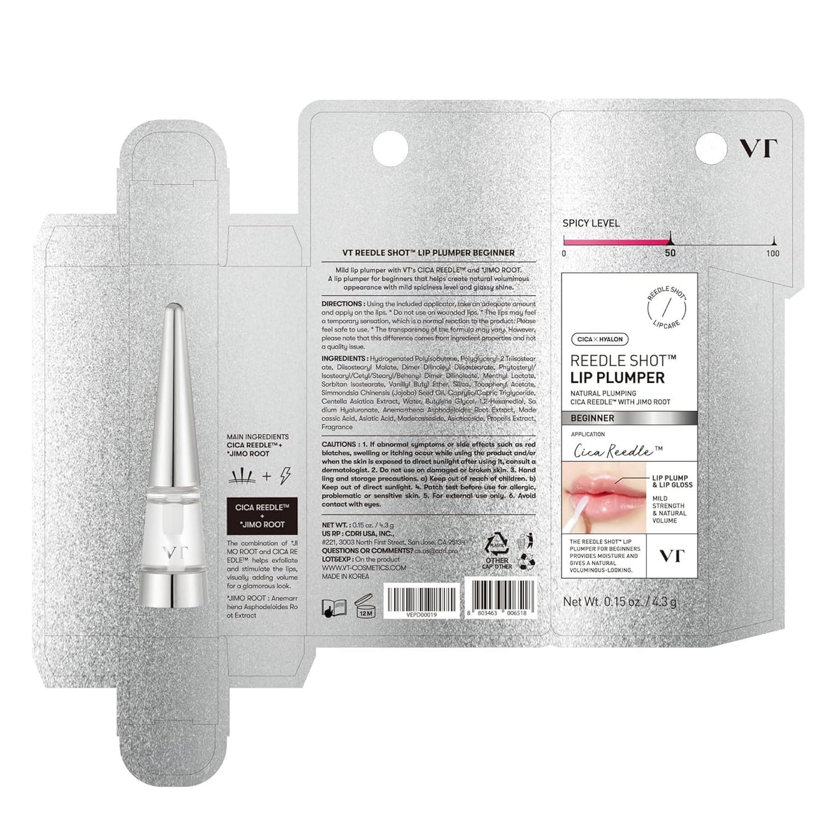 VT COSMETICS Reedle Shot model applying gloss showing high-shine finish and comfortable wear benefit