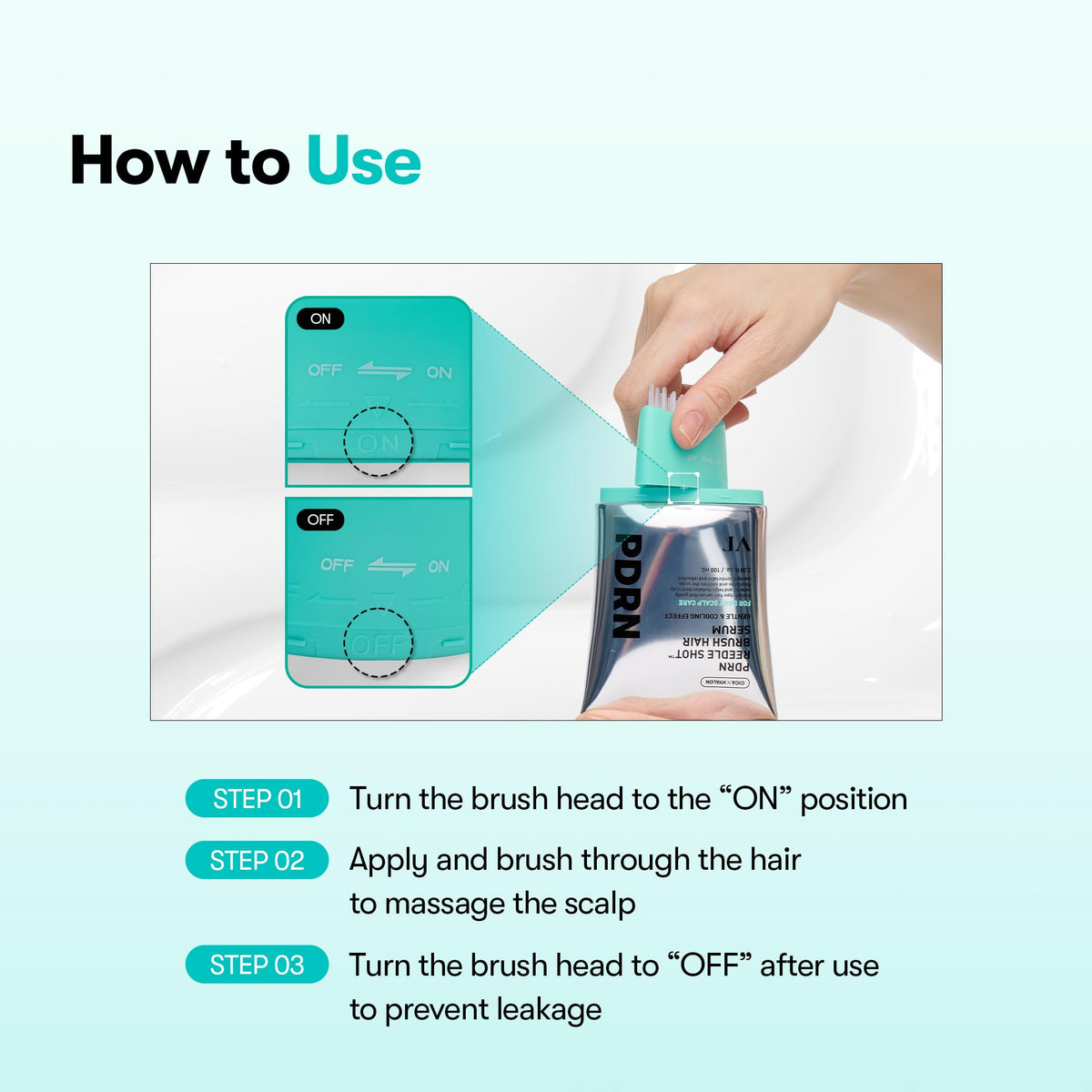 VT COSMETICS reedle shot applied to scalp illustrating targeted distribution