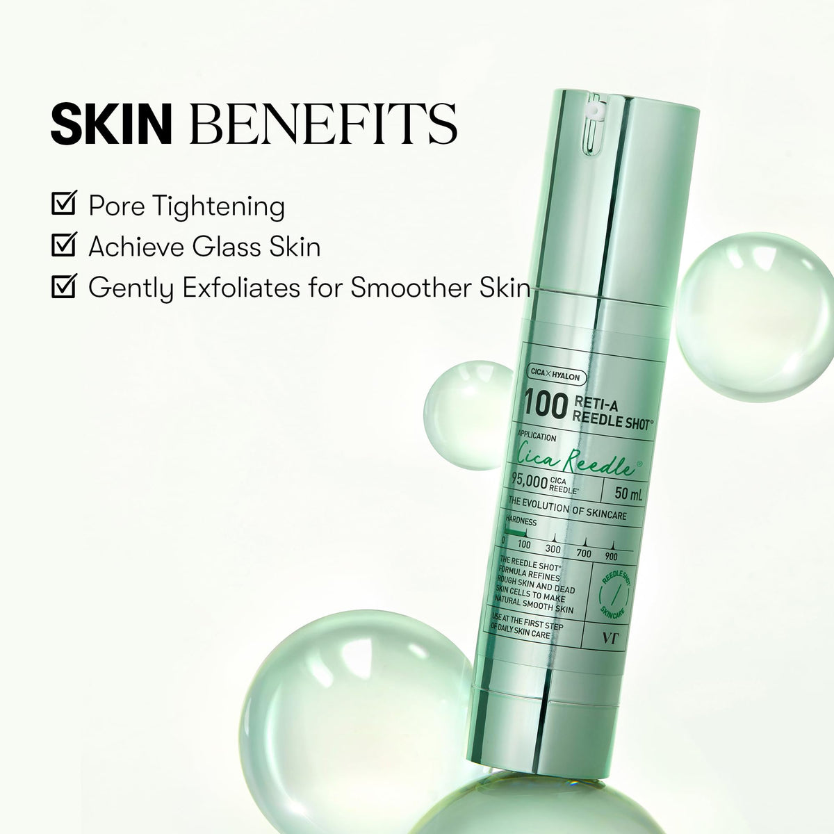VT COSMETICS serum drop on fingertip showing lightweight absorbency benefit