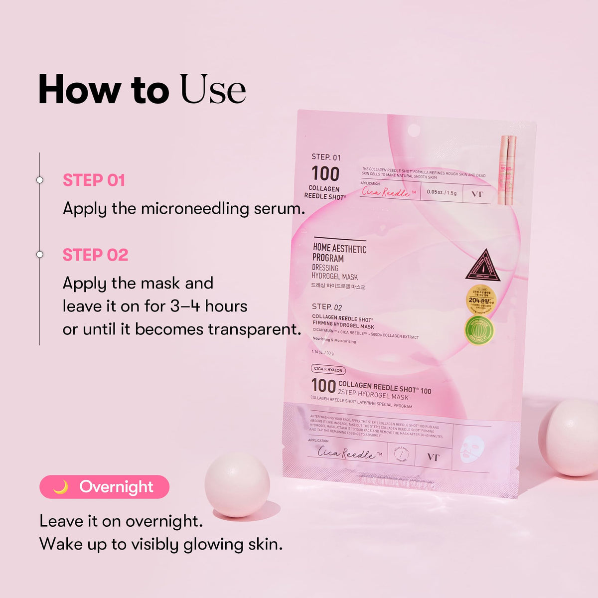 VT COSMETICS product set with four mask packets and ampoule scale