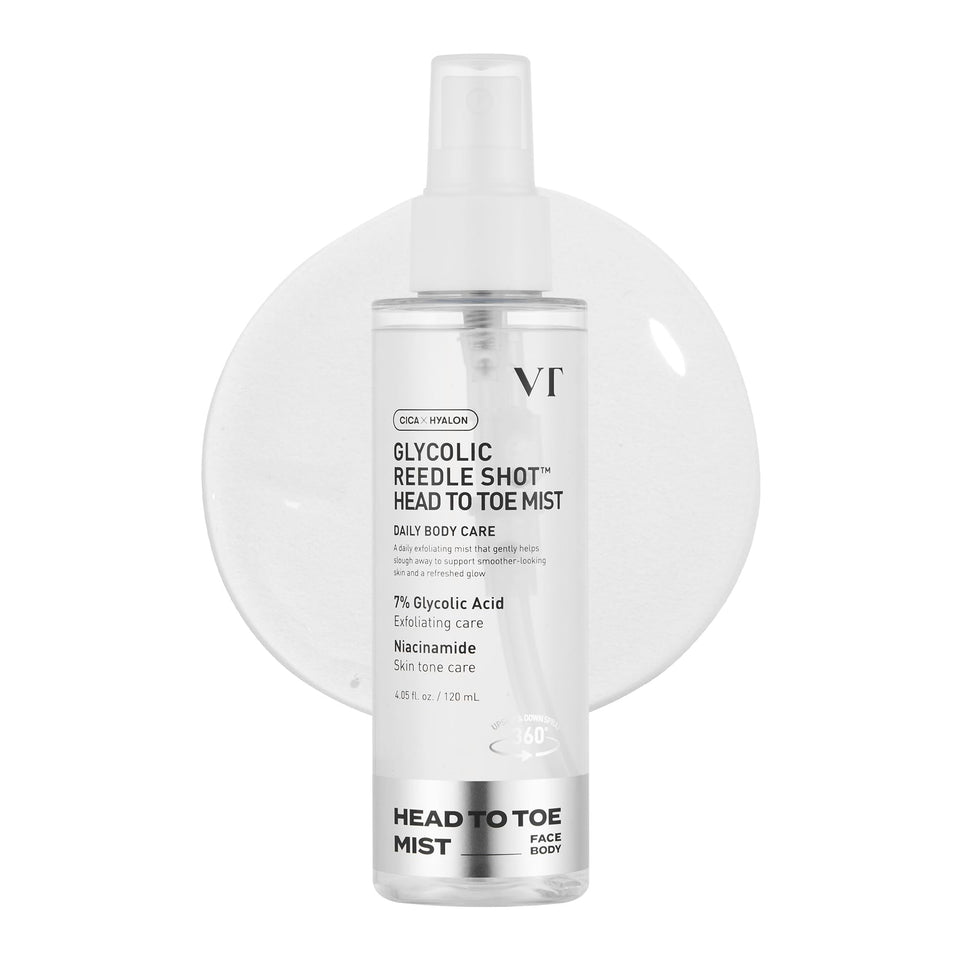 VT COSMETICS front bottle view showing packaging and exfoliating spray benefits