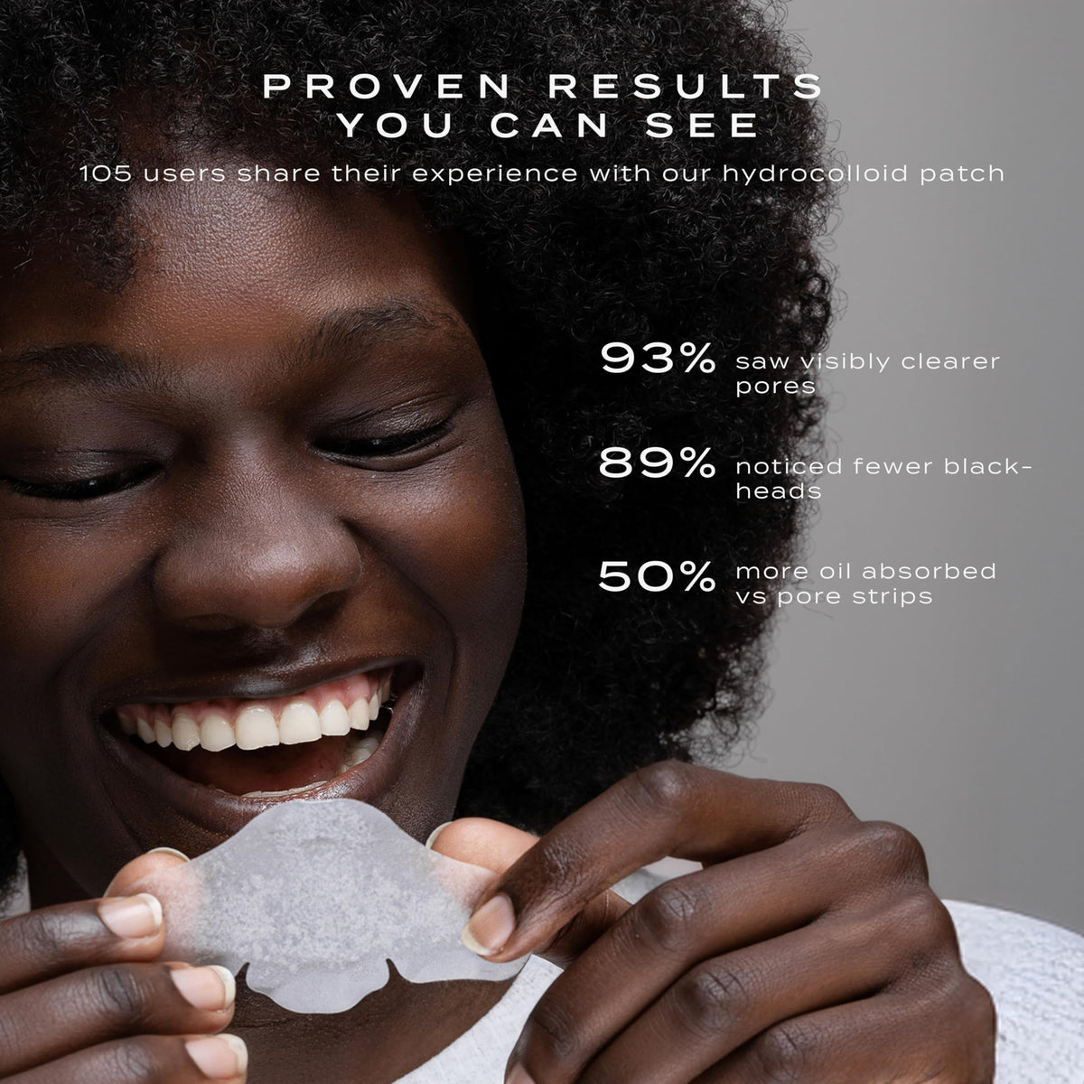 Vue removed patch showing absorbed sebum and clearer-looking skin