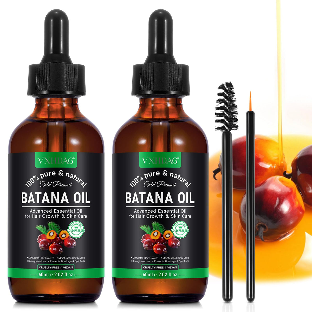 VXHDAG bottle front view showing label and pure Batana oil benefits