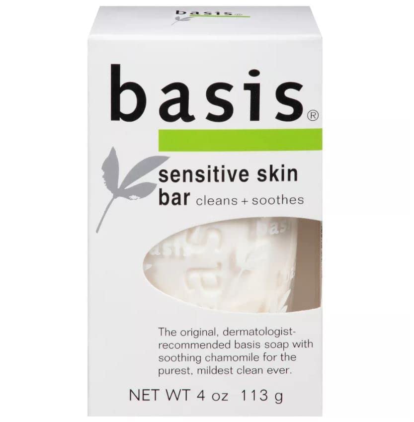 Vxoyo Basis bar front packaging showing 4 oz gentle cleanser for sensitive skin