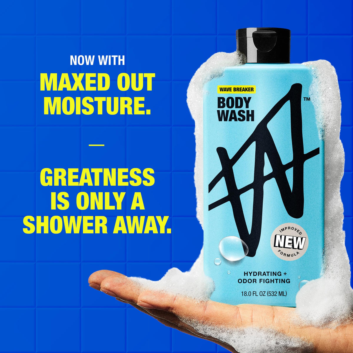 W in-shower lifestyle use by man post-workout keeping skin refreshed