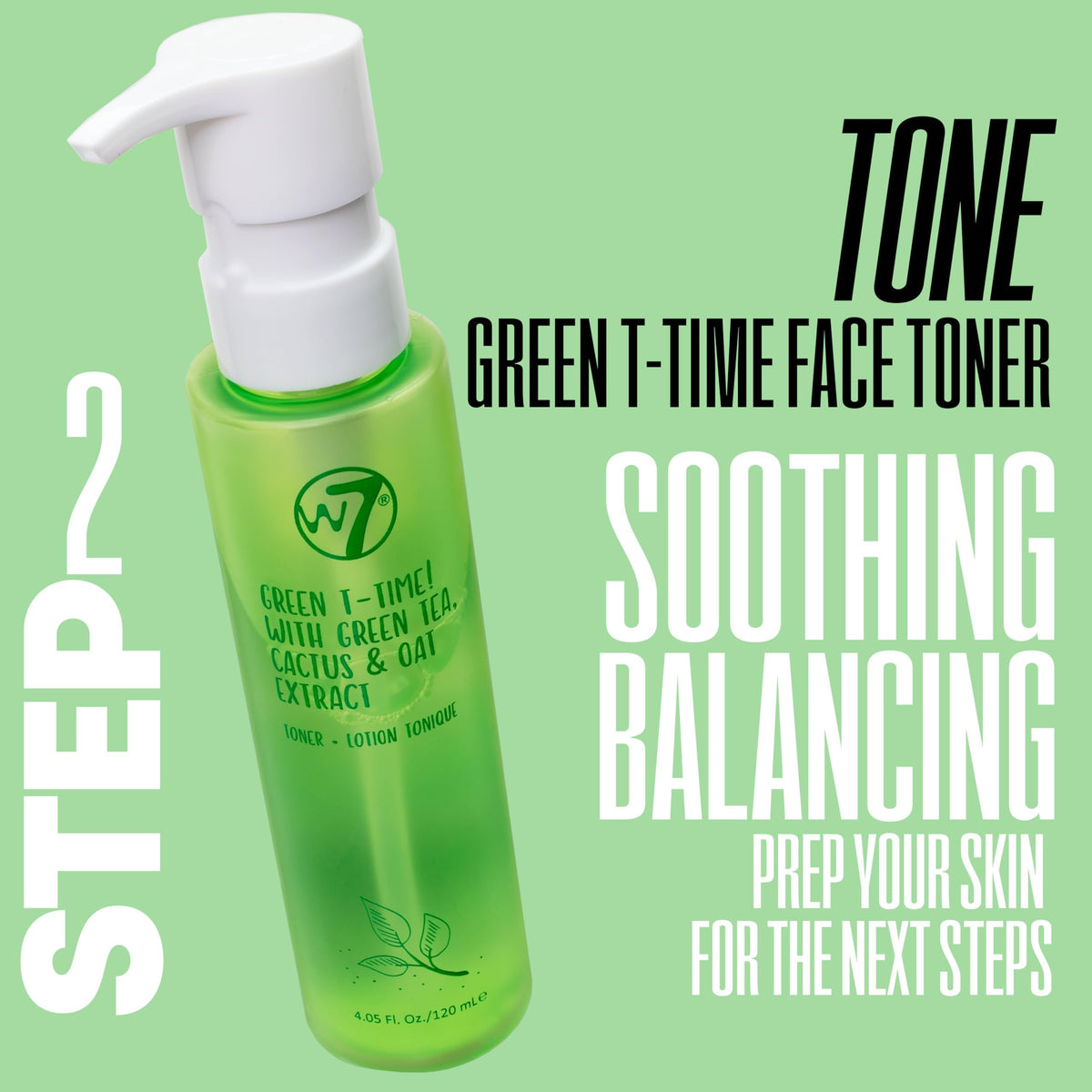 W7 green tea toner being sprayed into hand for calming skin prep