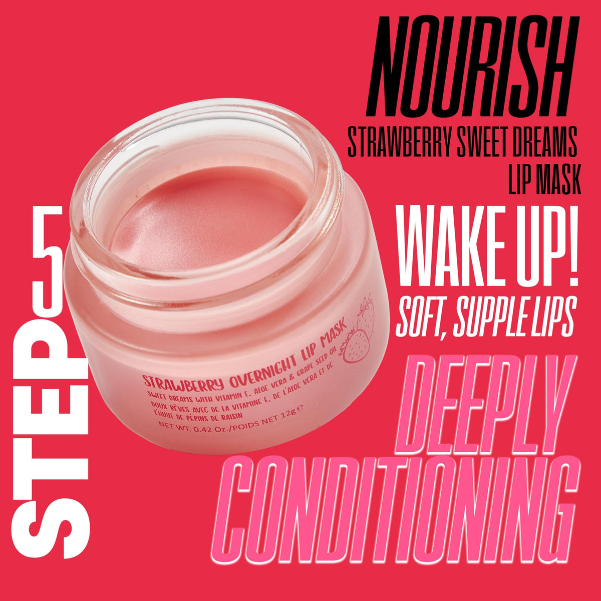 W7 strawberry lip mask on nightstand to deeply nourish lips overnight