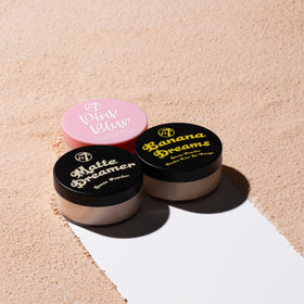 W7 vanity scene with powders and brushes showing everyday beauty styling benefit