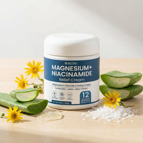 WAESKI close-up of botanical extracts like arnica and frankincense showing soothing intent