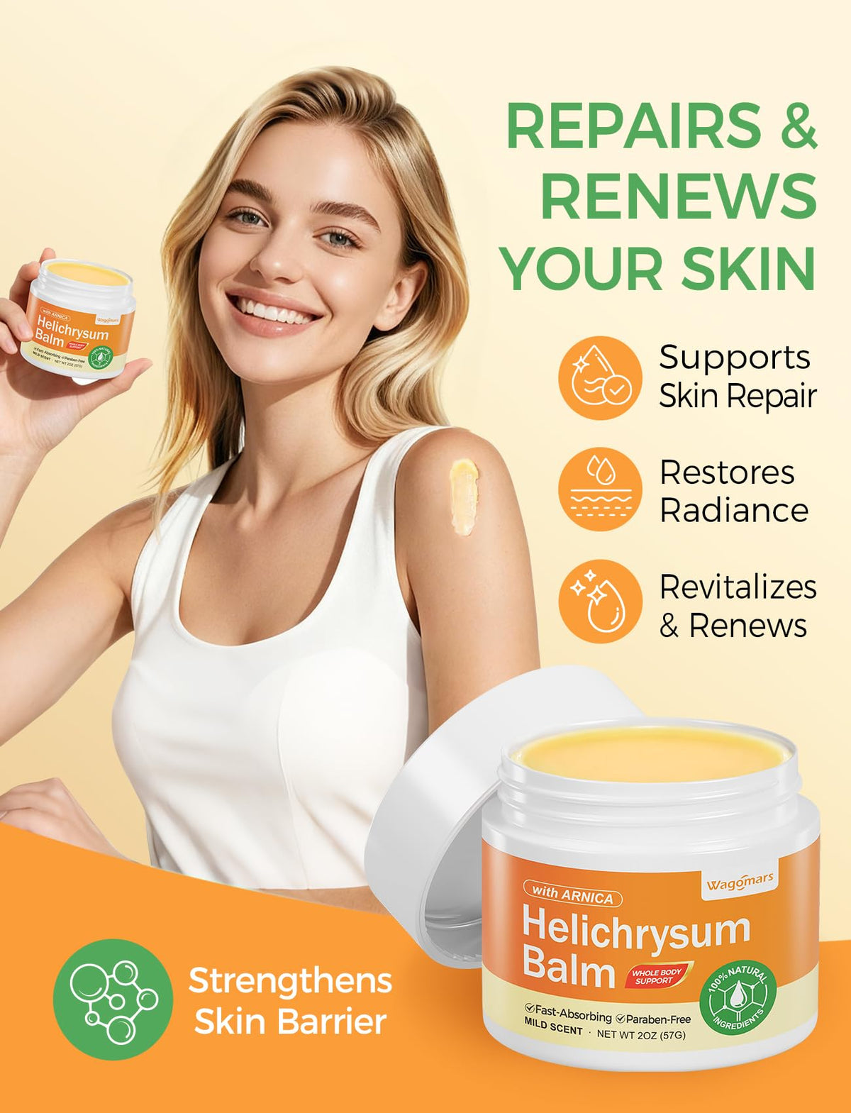 Wagomars balm being smoothed on a hand to moisturize and soothe