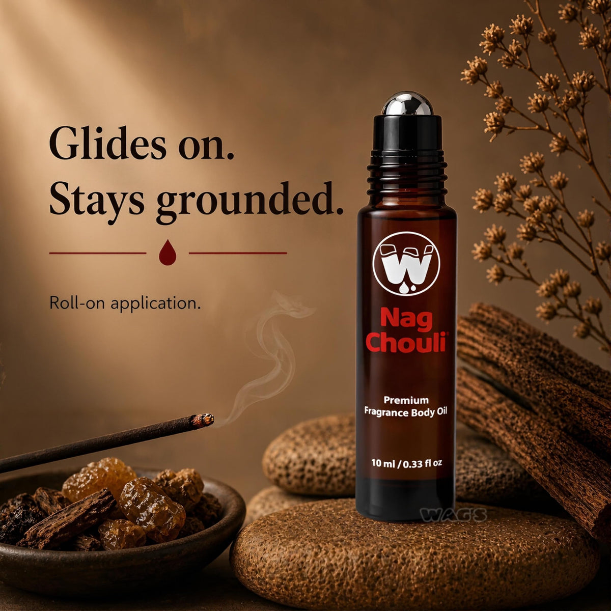 WagsMarket Nag Chouli oil texture close-up highlighting rich, aged patchouli depth