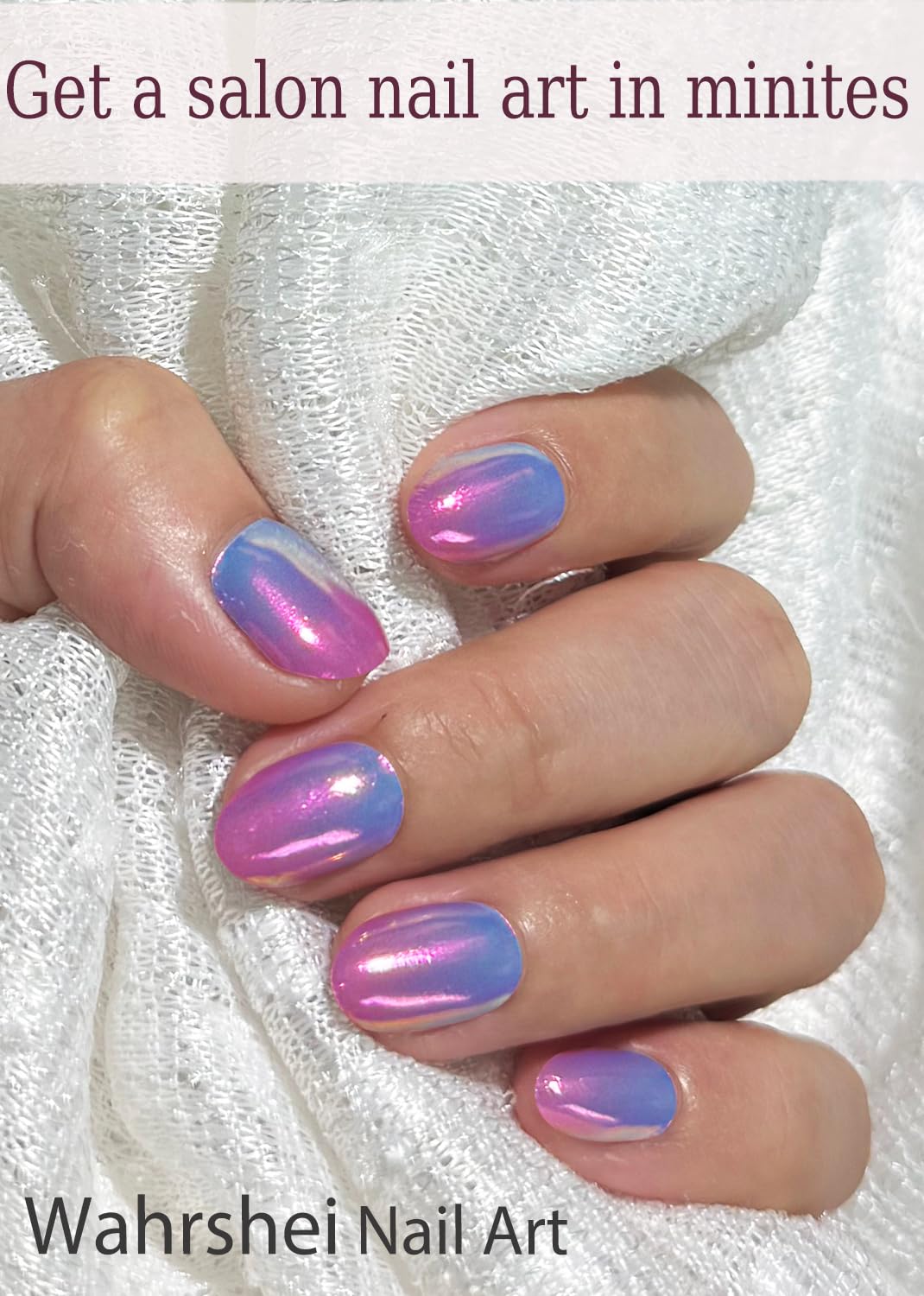Wahrshei sticker being pressed onto nail with included stick for easy at-home application