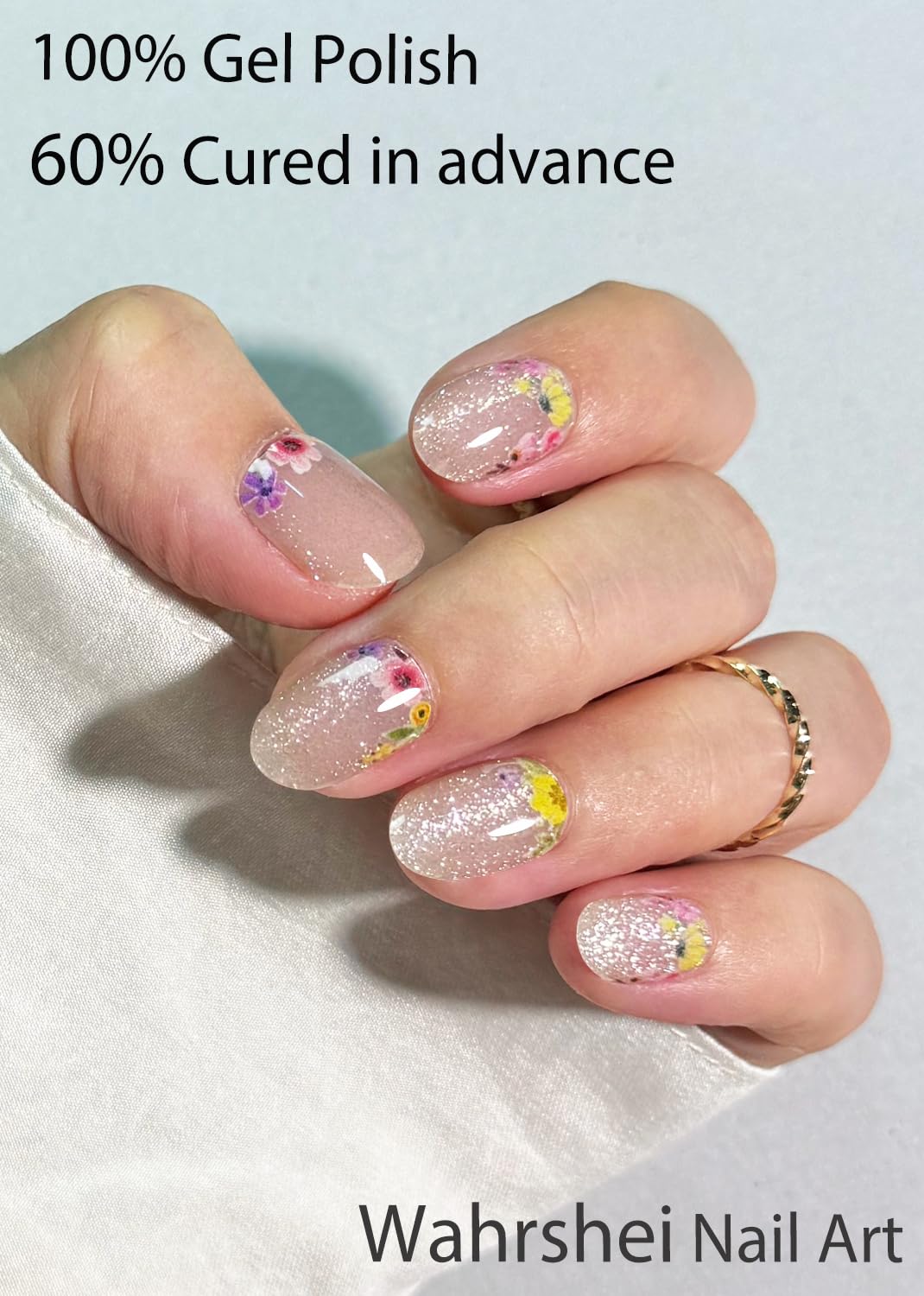 Applying Wahrshei gel sticker to nail, showing easy placement and smooth adhesion