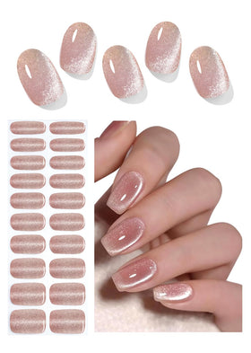 Wahrshei front packaging showing nude cat eye gel strips and included tools for quick application