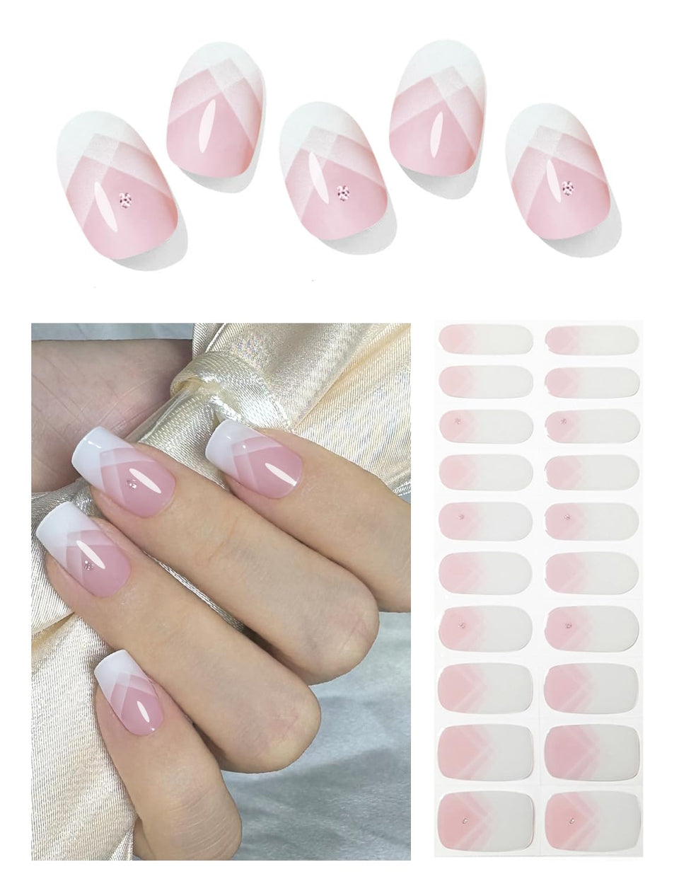 Wahrshei front packaging showing 20 gel nail stickers and included tools for convenience