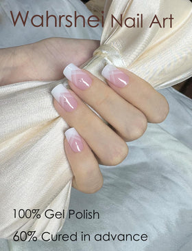 Wahrshei French gradient strip on a natural nail demonstrating salon-like finish
