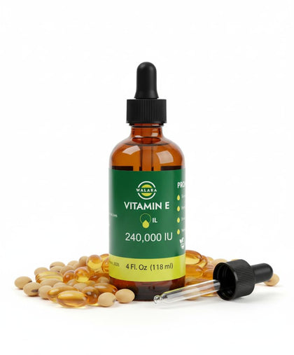 WALARA bottle front view showing pure vitamin E oil for concentrated hydration