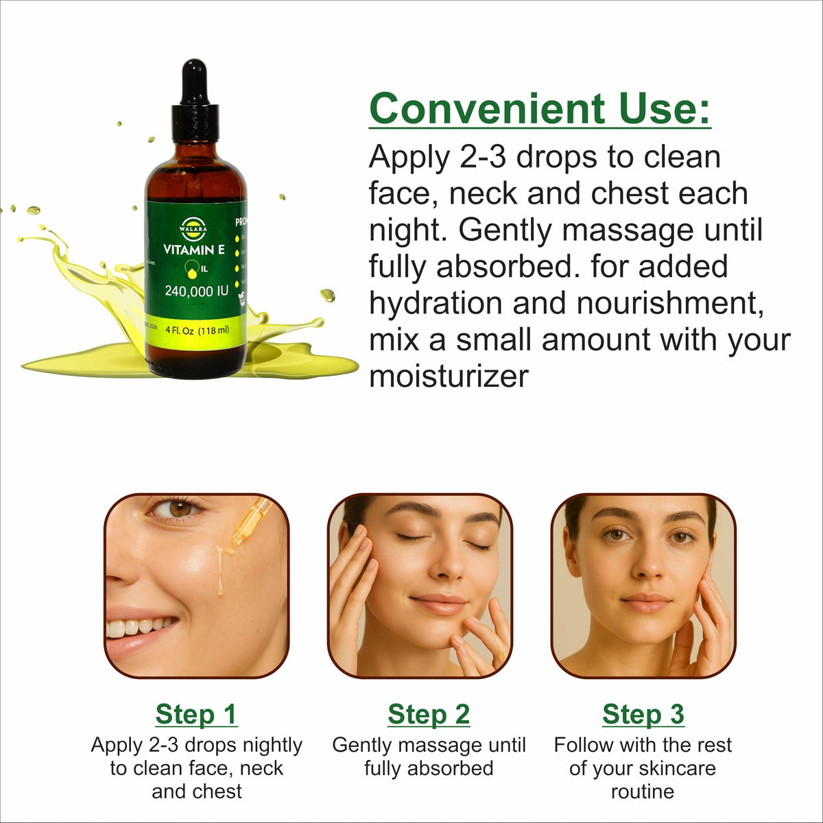 WALARA close-up oil texture highlighting smooth, nourishing vitamin E