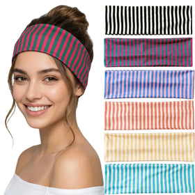 Waliah front-packaging showing six striped headbands and color variety