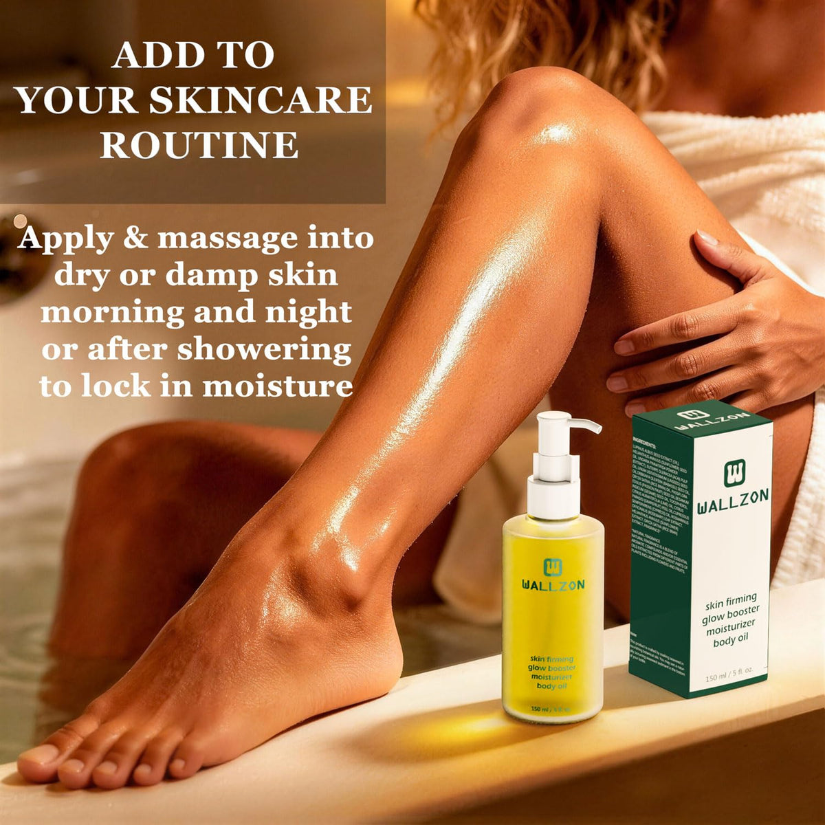 WALLZON after-shower skin glow demonstrating lasting softness and healthy radiance