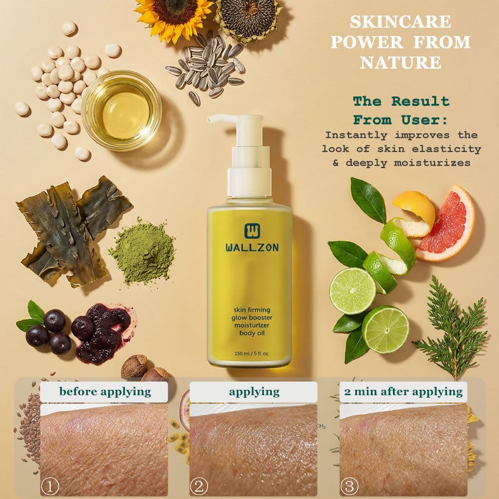 WALLZON oil texture drop on skin showing lightweight absorption and luminous finish