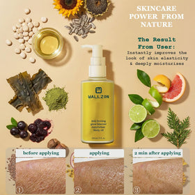 WALLZON oil texture drop on skin showing lightweight absorption and luminous finish