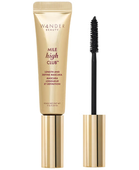 Wander Beauty mascara tube front view showing sleek packaging and benefit