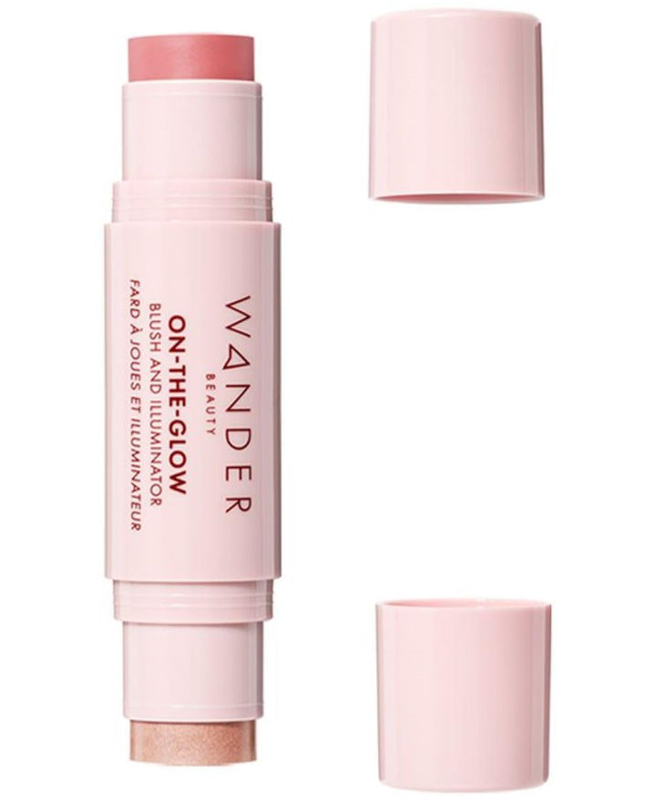 Wander Beauty front view of dual-ended blush and illuminator, convenient portability