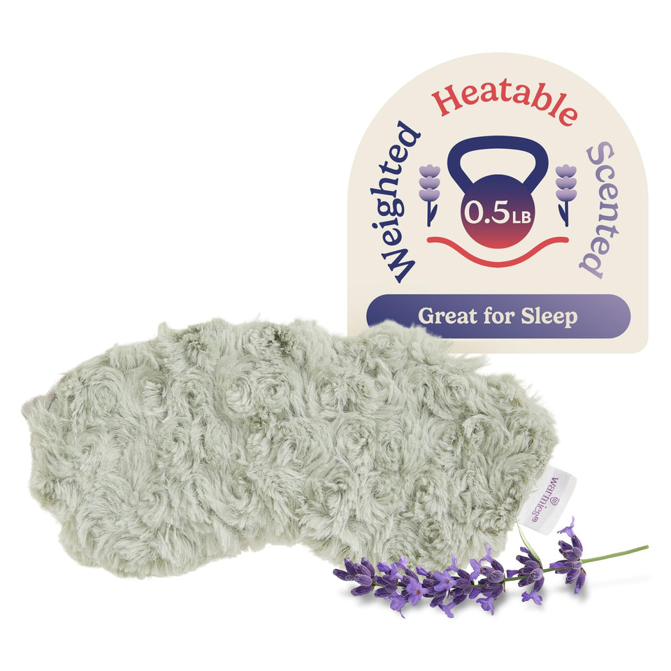 warmies eye mask front view showing Curly Sage color and snug fit comfort