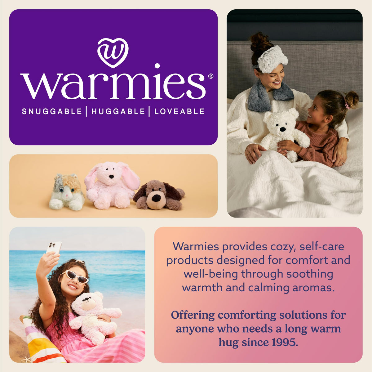 warmies product label and lavender-filled pouch showing calming aromatherapy