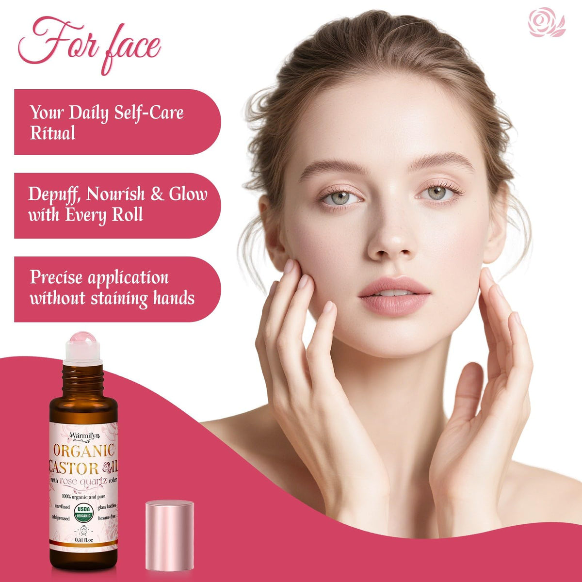 Warmify castor oil drop on skin showing texture and deep moisturizing benefit