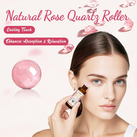 Warmify rose quartz roller close-up highlighting smooth stone and cooling benefit